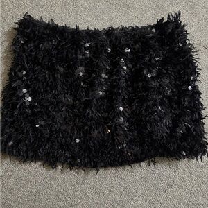 SHEIN Black Textured Sequin Mini Skirt